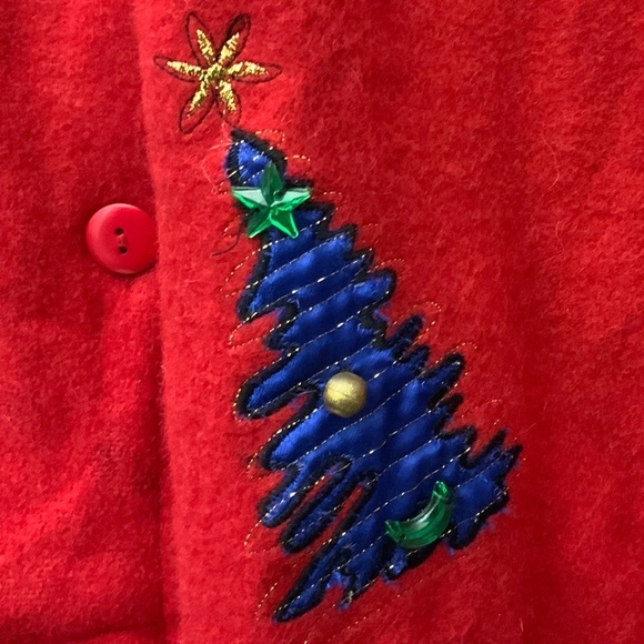 Holiday Take Two Vintage Christmas Jacket Boxy Red Embellished 80’s  Large - Picture 14 of 16